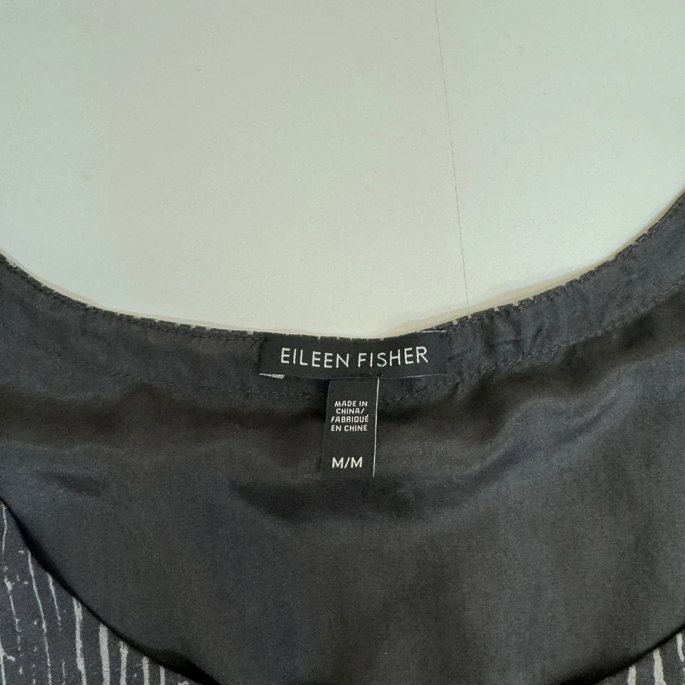 Eileen Fisher Dress Womens Medium Gray Minimalist Lagenlook Silk Striped Midi